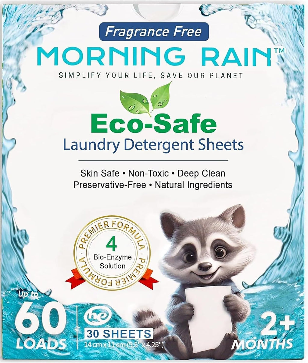 Morning Rain Fragrance Free laundry detergent sheets, 60 loads