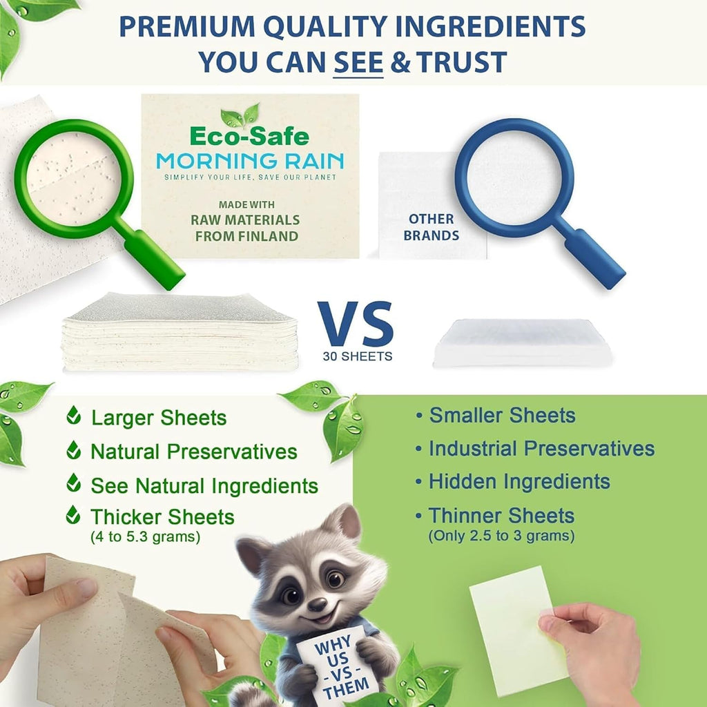 Morning Rain Fragrance Free sheet size and ingredient quality comparison