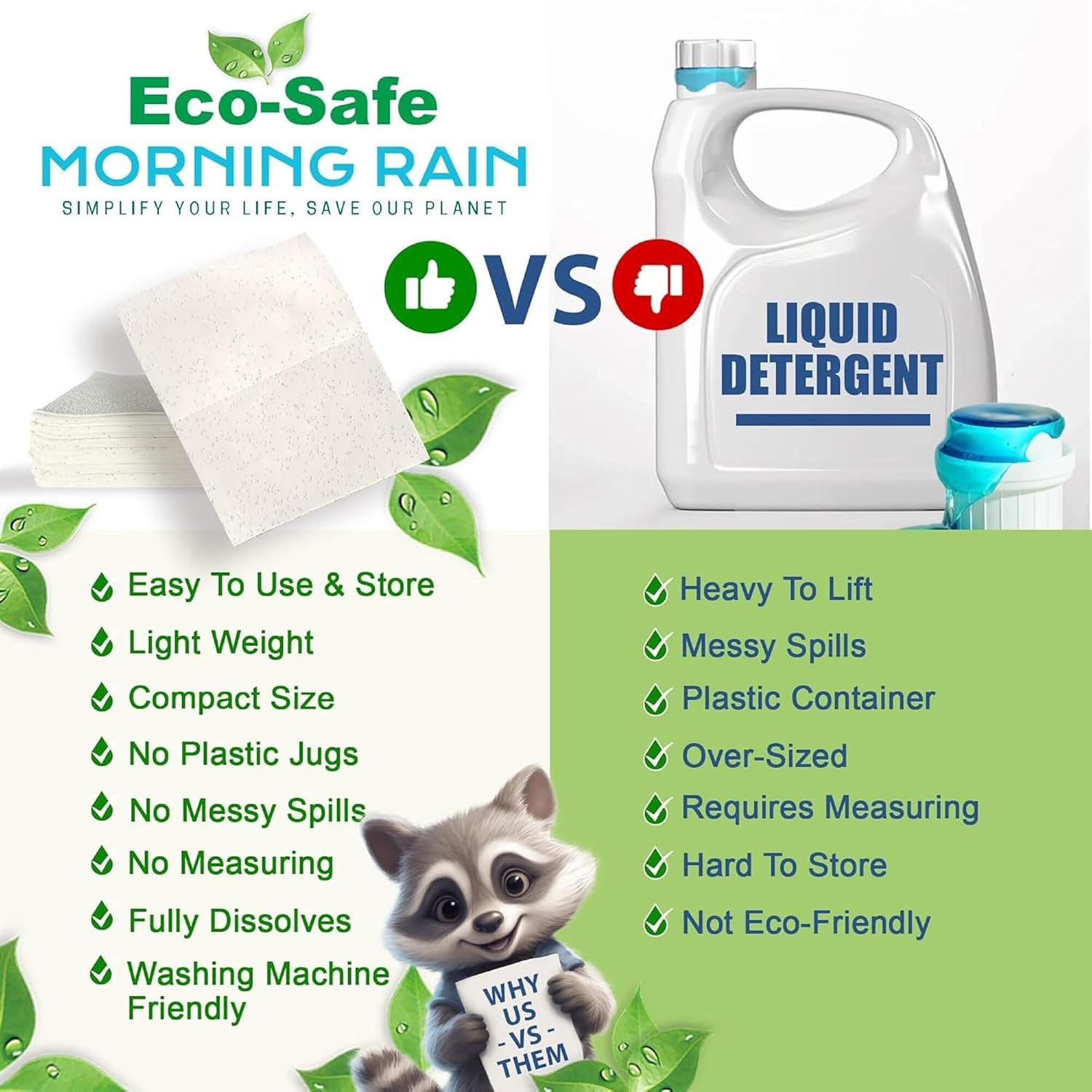 Morning Rain laundry detergent sheets compared with liquid detergent