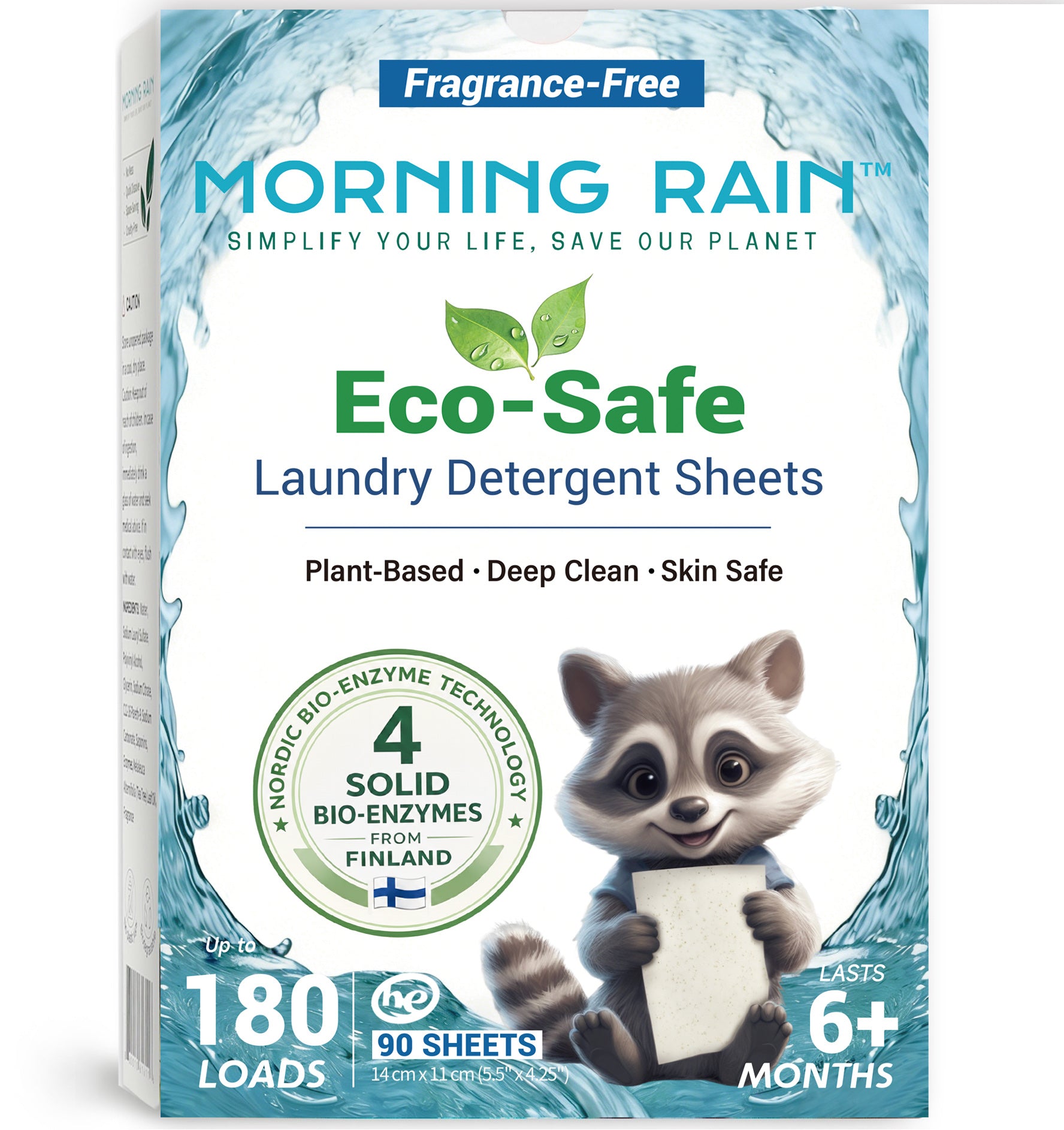 Morning Rain Fragrance Free laundry detergent sheets, 180 loads
